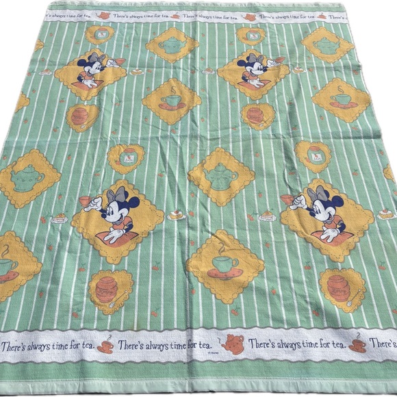 Vintage Disney Minnie Mouse Tea Time Fleece Blanket Green Striped Throw 70x86